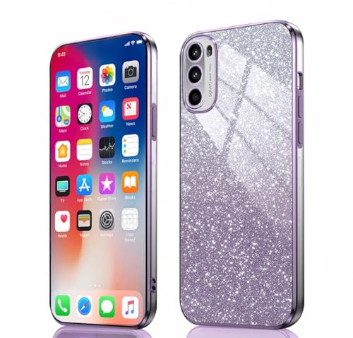 PEIYE Hülle für Motorola Moto G52 / Moto G82 - Stoßfeste Silikon Handyhülle, Glitzernde Schutzhülle mit Elektroplattierten Rändern und Integrierter Glitzerkarte mit Glitzer, Cover Case, Verlauf Lila PEIYE Hülle für Motorola Moto G52 / Moto G82 - Stoßfeste Silikon Handyhülle, Glitzernde Schutzhülle mit Elektroplattierten Rändern und Integrierter Glitzerkarte mit Glitzer, Cover Case, Verlauf Lila von PEIYE