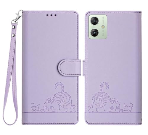 PEIYE Hülle für Motorola Moto G54 5G, Stoßfeste Handyhülle, Wallet Synthetik Leder Klapp Schutzhülle, Kartenfach, Ständer, Vollschutz, Magnetverschluss, Cover/Case -Lila von PEIYE