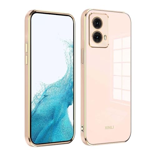 PEIYE Hülle für Motorola Moto G85, Stoßfeste Bumper Silikon Schutzhülle, Weiche TPU Handyhülle mit Glänzender Oberfläche & Goldenen Kanten, Cover Case, Rosa von PEIYE