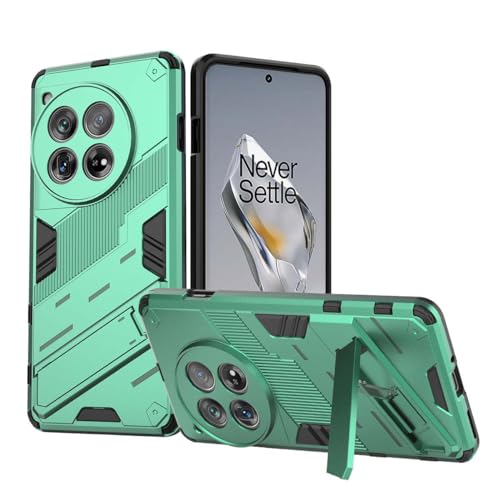 PEIYE Hülle für OnePlus 12, Stoßfeste Schutzhülle aus Weichem Silikon und Hartem PC, Handyhülle mit Faltbarem Ständer, rutschfest und Armor Design, Cover Case, Grün von PEIYE