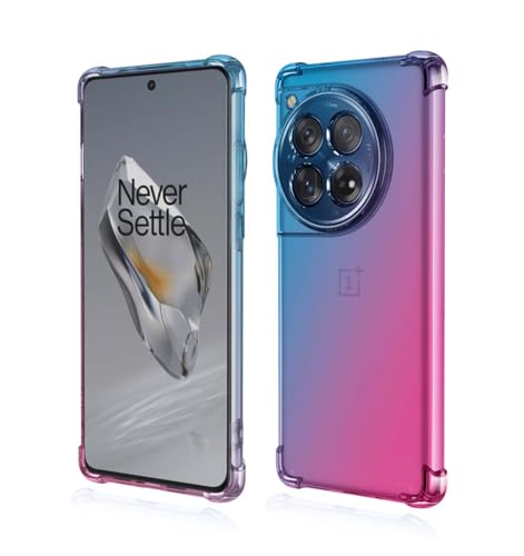 PEIYE Hülle für OnePlus 12, Stoßfeste Weiche Silikon TPU Handyhülle mit Bumper, Antischock-Silikon-Ecken, Halbtransparente Gradientenfarbe- Schutzhülle Cover Case -Blau Rosa von PEIYE