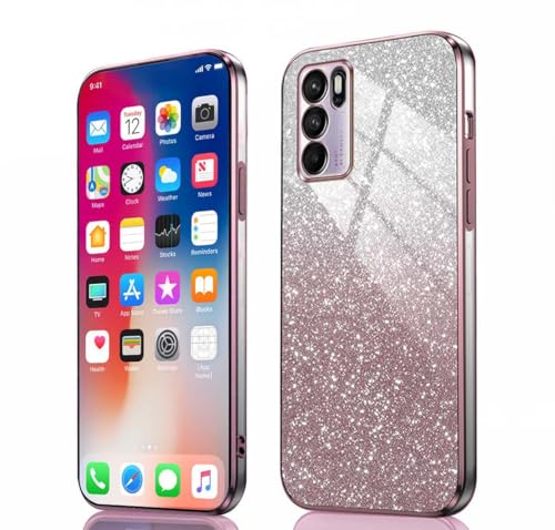 PEIYE Hülle für Oppo A16 / A16s / Oppo A54s - Stoßfeste Silikon Handyhülle, Glitzernde Schutzhülle mit Elektroplattierten Rändern und Integrierter Glitzerkarte mit Glitzer, Cover Case, Verlauf Rosa von PEIYE