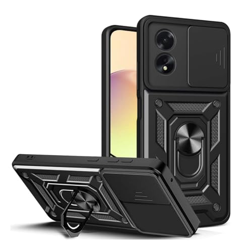 PEIYE Hülle für Oppo A18 4G / Oppo A38 4G, Zweilagige Handyhülle & Armor Schutzhülle mit Weichem Silikon & Hart-PC, Objektiv-Schutzschieber, 360° Ringständer, Bumper Stoßfeste, Case Cover -Schwarz von PEIYE