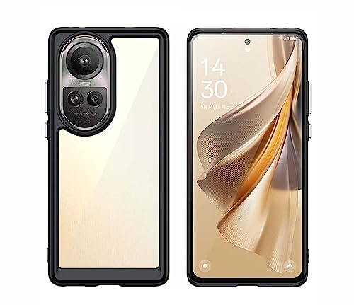 PEIYE Hülle für Oppo Reno 10 5G / Reno 10 Pro 5G, Handyhülle Transparent Rückseite mit Stoßfeste Weich TPU Silikon Bumper Schutzhülle (Schwarz) von PEIYE