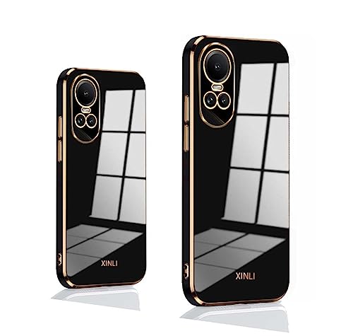 PEIYE Hülle für Oppo Reno 10 5G / Reno 10 Pro 5G, TPU Silikon Schutzhülle Mit Galvanisierte goldene Rand -Schwarz von PEIYE