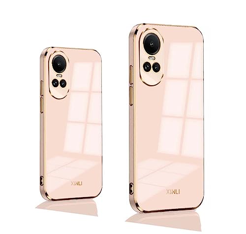 PEIYE Hülle für Oppo Reno 10 5G / Reno 10 Pro 5G, TPU Silikon Schutzhülle Mit Galvanisierte goldene Rand -rosa von PEIYE