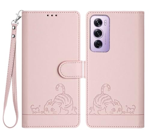 PEIYE Hülle für Oppo Reno 12 Pro 5G, Stoßfeste Handyhülle, Wallet Synthetik Leder Klapp Schutzhülle, Kartenfach, Ständer, Vollschutz, Magnetverschluss, Cover/Case -Roségold von PEIYE