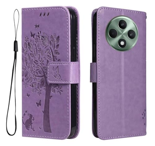 PEIYE Hülle für Oppo Reno 12F 5G / Reno 12 FS - Handyhülle mit Flip Leder, Stoßfeste Silikon Bumper, Schutzhülle mit Kartenfach & Wallet, Ständer & Magnetverschluss - Cover Case -Lila von PEIYE