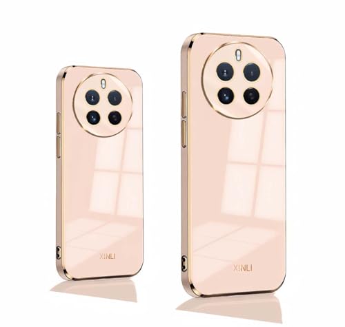 PEIYE Hülle für Realme 12 Pro Plus (Pro+)/ Realme 12 Pro 5G, Stoßfeste Bumper Silikon Schutzhülle, Weiche TPU Handyhülle mit Glänzender Oberfläche & Goldenen Kanten, Cover Case, Rosa von PEIYE