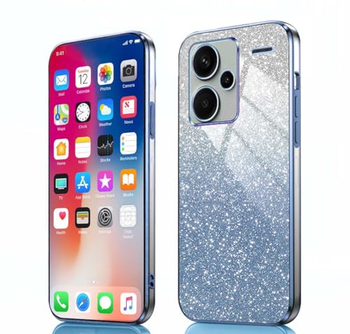 PEIYE Hülle für Redmi Note 13 Pro Plus 5G (Pro+) - Stoßfeste Silikon Handyhülle, Schutzhülle mit Elektroplattierten Rändern und Integrierter Glitzerkarte mit Glitzer, Cover Case, Verlauf Blau von PEIYE