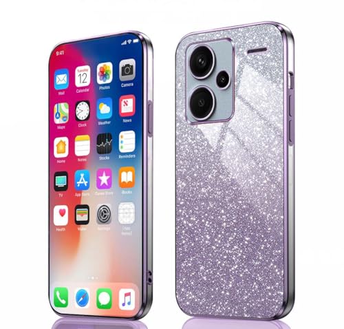 PEIYE Hülle für Redmi Note 13 Pro Plus 5G (Pro+) - Stoßfeste Silikon Handyhülle, Schutzhülle mit Elektroplattierten Rändern und Integrierter Glitzerkarte mit Glitzer, Cover Case, Verlauf Lila von PEIYE
