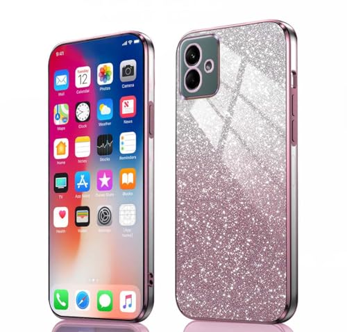 PEIYE Hülle für Samsung Galaxy A04e - Stoßfeste Silikon Handyhülle, Glitzernde Schutzhülle mit Elektroplattierten Rändern und Integrierter Glitzerkarte mit Glitzer, Cover Case, Verlauf Rosa von PEIYE