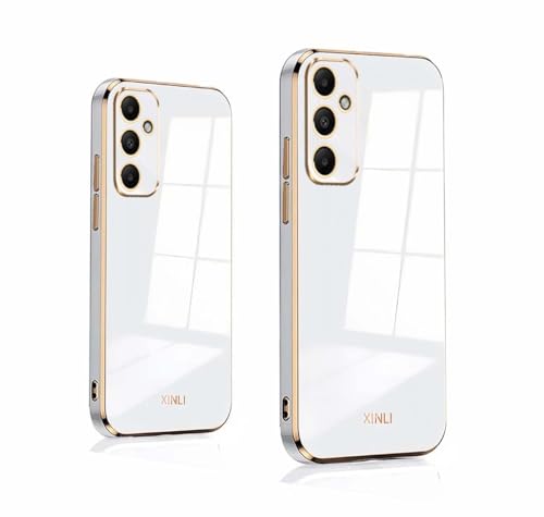 PEIYE Hülle für Samsung Galaxy A05s 4G, Stoßfeste Bumper Silikon Schutzhülle, Weiche TPU Handyhülle mit Glänzender Oberfläche & Goldenen Kanten, Cover Case, Weiß von PEIYE