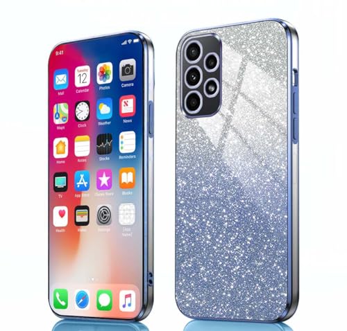 PEIYE Hülle für Samsung Galaxy A33 5G - Stoßfeste Silikon Handyhülle, Glitzernde Schutzhülle mit Elektroplattierten Rändern und Integrierter Glitzerkarte mit Glitzer, Cover Case, Verlauf Blau von PEIYE