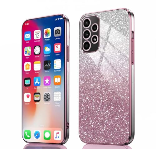 PEIYE Hülle für Samsung Galaxy A53 5G - Stoßfeste Silikon Handyhülle, Glitzernde Schutzhülle mit Elektroplattierten Rändern und Integrierter Glitzerkarte mit Glitzer, Cover Case, Verlauf Rosa von PEIYE