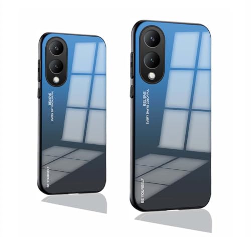 PEIYE Hülle für Vivo Y17s, Handyhülle mit Flexiblem Silikon TPU Rahmen und Gehärtetem Glas Rückwand, Stoßfeste Schutzhülle, Gradientenfarbe, Bumper Case Cover, 07 von PEIYE