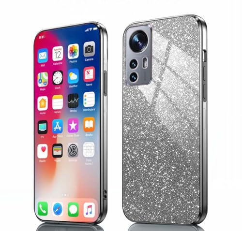 PEIYE Hülle für Xiaomi 12 Lite - Stoßfeste Silikon Handyhülle, Glitzernde Schutzhülle mit Elektroplattierten Rändern und Integrierter Glitzerkarte mit Glitzer, Cover Case, Verlauf Schwarz von PEIYE
