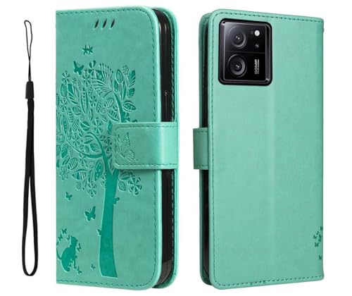 PEIYE Hülle für Xiaomi 13T / Xiaomi 13T Pro - Handyhülle mit Flip Leder, Stoßfeste Silikon Bumper, Schutzhülle mit Kartenfach & Wallet, Ständer & Magnetverschluss - Cover Case -Grün von PEIYE