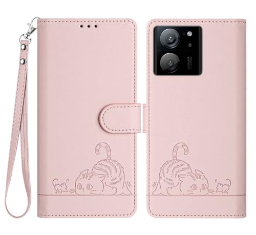 PEIYE Hülle für Xiaomi 13T PRO/Xiaomi 13T, Stoßfeste Handyhülle, Wallet Synthetik Leder Klapp Schutzhülle, Kartenfach, Ständer, Vollschutz, Magnetverschluss, Cover/Case -Roségold von PEIYE
