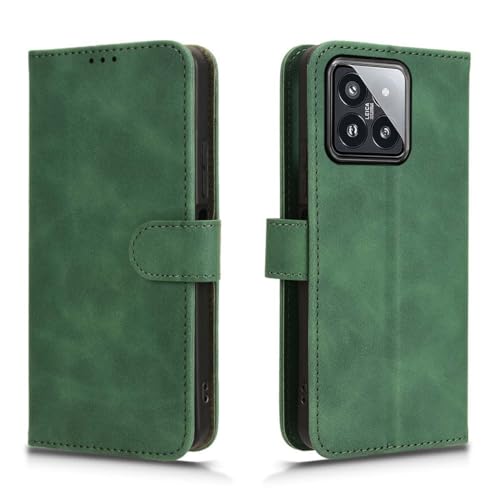 PEIYE Hülle für Xiaomi 14, Klappbar Lederhülle Flip Cover Case, Wallet Schutzhülle Handyhülle mit Kartenfach und Geldfach, Magnetverschluss, Standfunktion, TPU-Innenteil, (Grün) von PEIYE