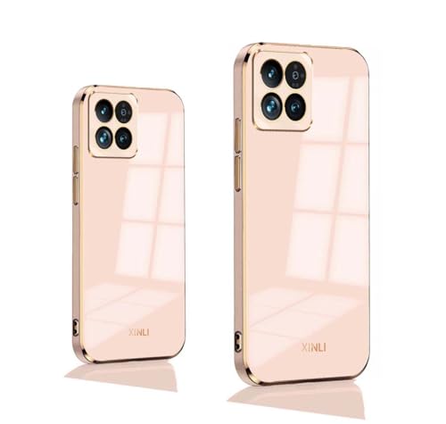 PEIYE Hülle für Xiaomi 14, Stoßfeste Bumper Silikon Schutzhülle, Weiche TPU Handyhülle mit Glänzender Oberfläche & Goldenen Kanten, Cover Case, Rosa von PEIYE