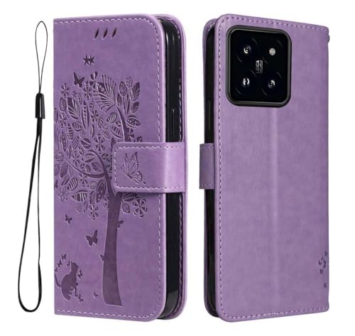 PEIYE Hülle für Xiaomi 14T 5G - Handyhülle mit Flip Leder, Stoßfeste Silikon Bumper, Schutzhülle mit Kartenfach & Wallet, Ständer & Magnetverschluss - Cover Case -Lila von PEIYE