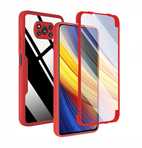 PEIYE Hülle für Xiaomi Poco X3 PRO/Poco X3 NFC, 360 Grad Rundumschutz Stoßfeste Handyhülle mit Integriertem Displayschutz, Transparent Soft TPU Bumper Schutzhülle -Rot von PEIYE