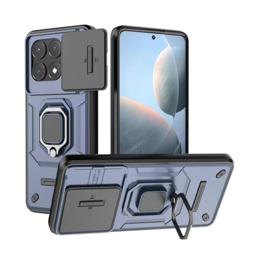 PEIYE Hülle für Xiaomi Poco X6 Pro, Stoßfeste Armor Handyhülle mit Silikon & Hard PC, Schutzhülle Cover Case Bumper, 360° Ringständer & Objektiv-Schutzschieber (Blau) von PEIYE