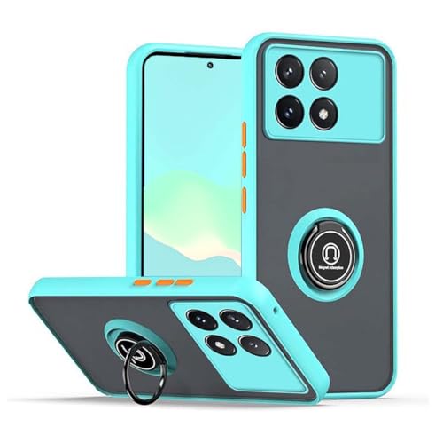 PEIYE Hülle für Xiaomi Poco X6 Pro, Stoßfeste Schutzhülle mit Metall-Ringständer, Handyhülle mit Weiche Silikonränder & Transluzente Hart-PC-Rückseite, Cover Case -Himmelblau von PEIYE