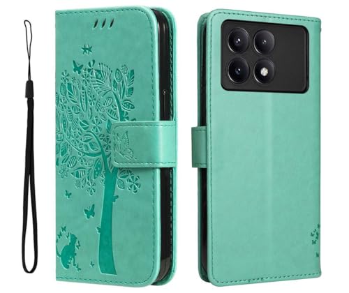 PEIYE Hülle für Xiaomi Poco X6 Pro - Handyhülle mit Flip Leder, Stoßfeste Silikon Bumper, Schutzhülle mit Kartenfach & Wallet, Ständer & Magnetverschluss - Cover Case -Grün von PEIYE