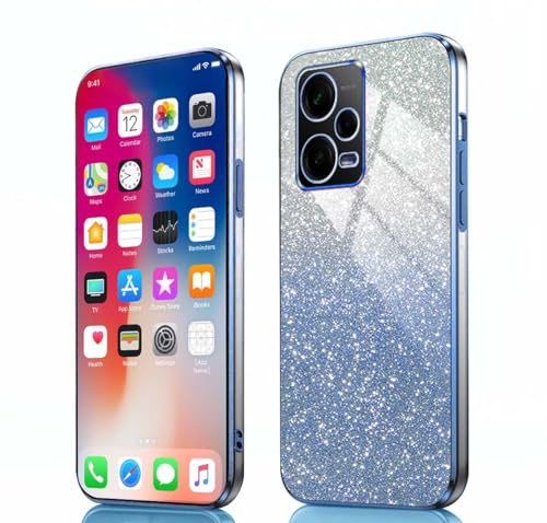 PEIYE Hülle für Xiaomi Redmi Note 12 Pro Plus 5G (Pro+)- Stoßfeste Silikon Handyhülle, Schutzhülle mit Elektroplattierten Rändern & Integrierter Glitzerkarte mit Glitzer, Cover Case, Verlauf Blau von PEIYE