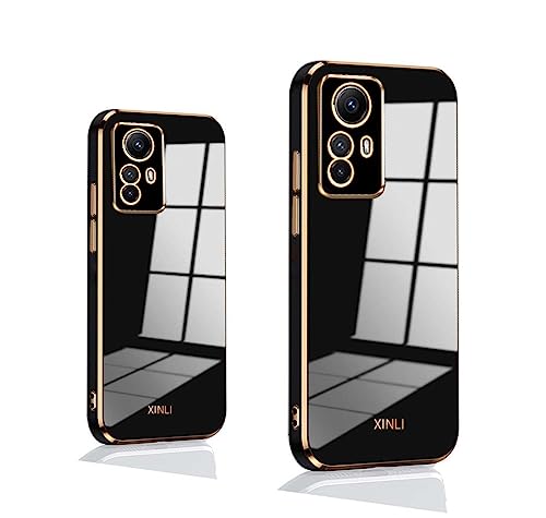 PEIYE Hülle für Xiaomi Redmi Note 12S 4G, TPU Silikon Schutzhülle Mit Galvanisierte goldene Rand -Schwarz von PEIYE