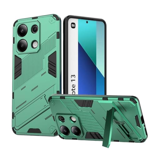 PEIYE Hülle für Xiaomi Redmi Note 13 4G, Stoßfeste Schutzhülle aus Weichem Silikon und Hartem PC, Handyhülle mit Faltbarem Ständer, rutschfest und Armor Design, Cover Case, Grün von PEIYE