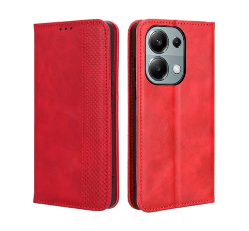 PEIYE Hülle für Xiaomi Redmi Note 13 Pro 4G, Wallet Klappbar Lederhülle Flip Cover Case, Schutzhülle Handyhülle mit Kartenfach und Geldfach, TPU-Innenteil, Magnetverschluss, Standfunktion -rot von PEIYE