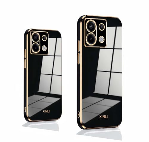 PEIYE Hülle für Xiaomi Redmi Note 13 Pro 5G / Poco X6 5G, Stoßfeste Bumper Silikon Schutzhülle, Weiche TPU Handyhülle mit Glänzender Oberfläche & Goldenen Kanten, Cover Case, Schwarz von PEIYE