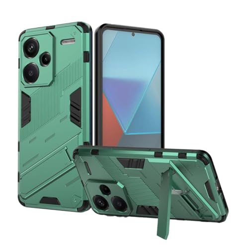 PEIYE Hülle für Xiaomi Redmi Note 13 Pro Plus 5G (Pro+), Stoßfeste Schutzhülle aus Weichem Silikon und Hartem PC, Handyhülle mit Faltbarem Ständer, rutschfest und Armor Design, Cover Case, Grün von PEIYE