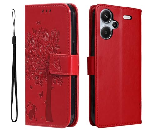 PEIYE Hülle für Xiaomi Redmi Note 13 Pro Plus 5G (Pro+) - Handyhülle mit Flip Leder, Stoßfeste Silikon Bumper, Schutzhülle mit Kartenfach & Wallet, Ständer & Magnetverschluss - Cover Case -Rot von PEIYE