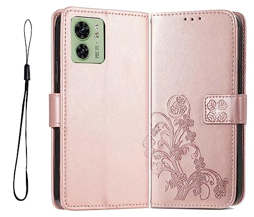 PEIYE Leder Folio Hülle für Motorola Edge 40, Flip Handyhülle, Hochwertige Lederhülle Mit Kartenfächern Und Horizontale Standfunktion -Roségold von PEIYE