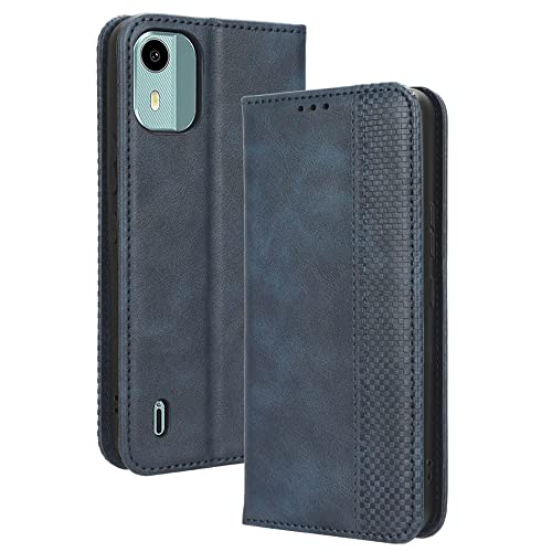 PEIYE Leder Folio Hülle für Nokia C12 / C12 Pro / C12 Plus (C12 +), Flip Handyhülle, Hochwertige Lederhülle Mit Kartenfächern Und Horizontale Standfunktion -Blau von PEIYE