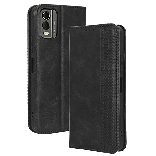 PEIYE Leder Folio Hülle für Nokia C32, Flip Handyhülle, Hochwertige Lederhülle Mit Kartenfächern Und Horizontale Standfunktion -Schwarz von PEIYE