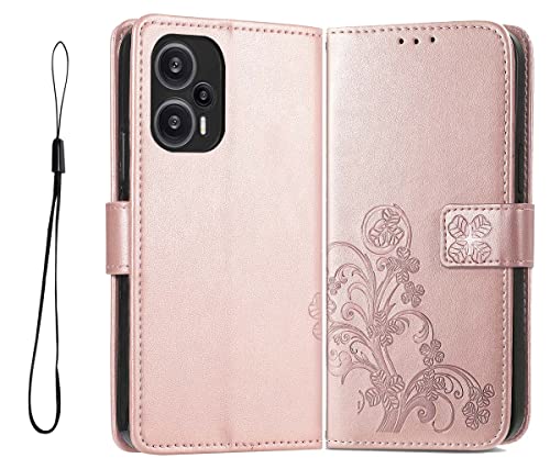 PEIYE Leder Folio Hülle für Xiaomi Poco F5, Flip Handyhülle, Hochwertige Lederhülle Mit Kartenfächern Und Horizontale Standfunktion,Roségold von PEIYE