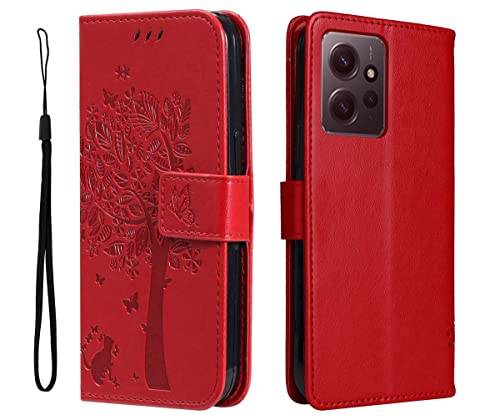 PEIYE Leder Folio Hülle für Xiaomi Redmi Note 12 4G (6.67"), Flip Handyhülle, Hochwertige Lederhülle Mit Kartenfächern Und Horizontale Standfunktion -Rot von PEIYE