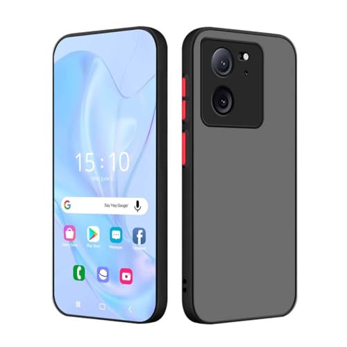 PEIYE Soft TPU Hülle für Xiaomi 13T / Xiaomi 13T Pro - Stoßfest, Handyhülle (Schutzhülle Case Cover) mit Kontrastierenden Farbtasten - Transparente Matte Rückseite - Schwarz von PEIYE
