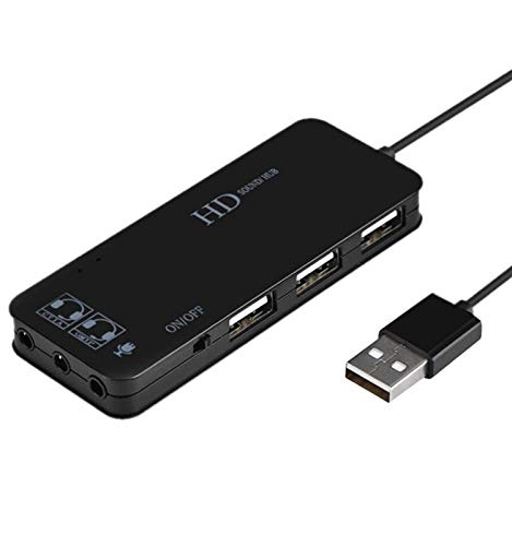 PEIYUI 3.1 USB-Hubs Audio-Adapter Externe Stereo-Soundkarte mit 3,5-mm-Kopfhörer- und Mikrofonanschluss für Windows, Mac, Linux, PC, Laptops, Desktops, PS4-Computer, externe USB-Version, Grau von PEIYUI