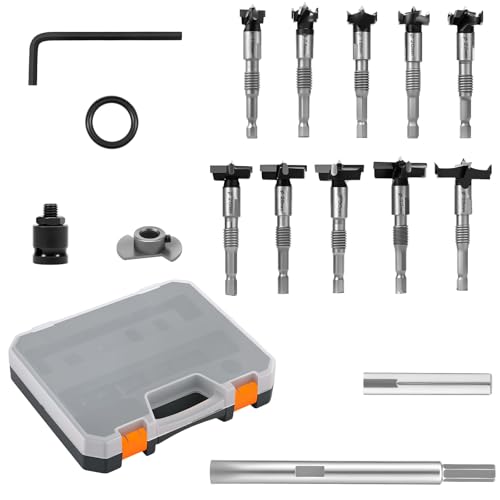 15PCS Forstnerbohrer Set Ø 15-35mm Forstner Drill Bit mit Verlängerungsstange und Aufbewahrungsbox Wolframstahl Forstner Holzbohrer Set für Alle Holz-Arten (15PCS) von PEIZHIYC