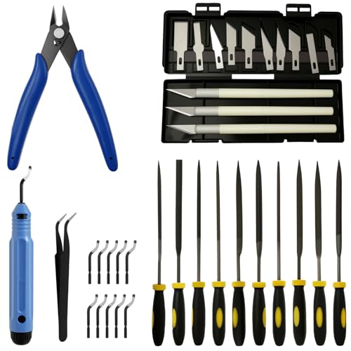 36PCS 3D Drucker Tool Kit Kohlenstoffstahl Modellbau Werkzeug Set mit Feilen, Seitenschneider, Tweezers, Trimmklinge 3D Drucker Zubehör Werkzeug Kit für alle 3D Drucker von PEIZHIYC