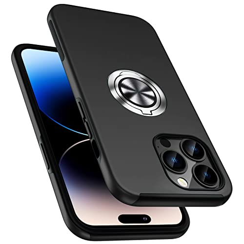 PELEPUES Stoßfeste Schutzhülle für iPhone 14 Pro Max, [Eingebetteter Fingerring] Militärqualität Handyhülle mit verstärktem Metallständer Kickstand [unterstützt magnetische Autohalterung] für iPhone von PELEPUES