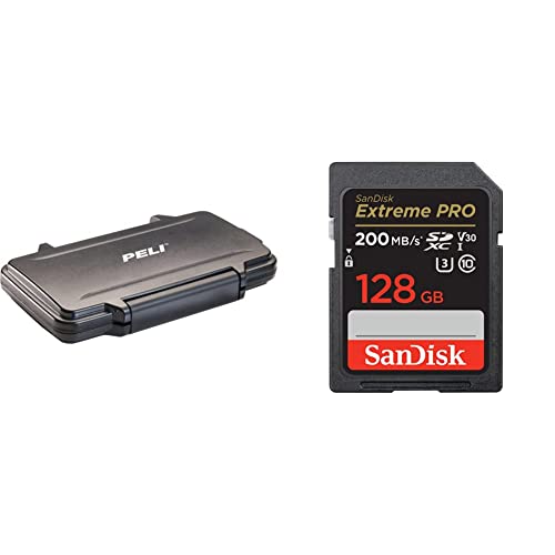 PELI 0915 Speicherkarten Case & SanDisk Extreme PRO SDXC UHS-I Speicherkarte 128 GB (V30, Übertragungsgeschwindigkeit 200 MB/s, U3, 4K UHD Videos, SanDisk QuickFlow-Technologie) von PELI