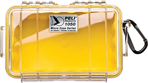 PELI 1050 Kleines Outdoor Schutzcase für Persönliche Gegenstände, IP67 Wasser- und Staubdicht, 1,3L Volumen, Transparent/Gelbe Gummieinlage von PELI