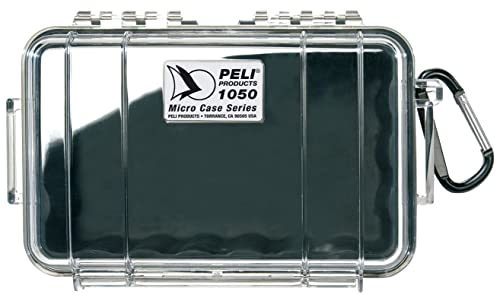 PELI 1050 Micro Case, Kleine Outdoor Schutzbox für Persönliche Gegenstände, IP67 Wasser- und Staubdicht, 1,3L Volumen, Transparent/Schwarze Gummieinlage von PELI